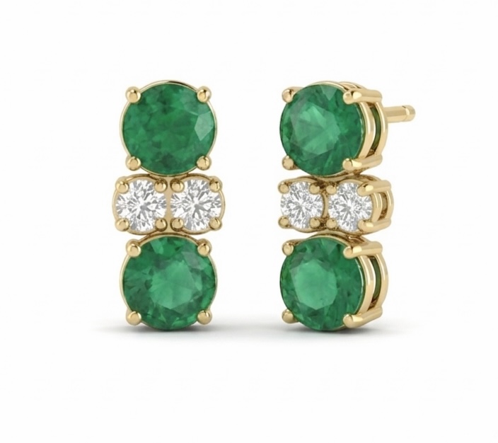 Nefrer Double Emerald Earrings — Colombian emerald earrings by VEDRA Emeralds (ref. NC02)