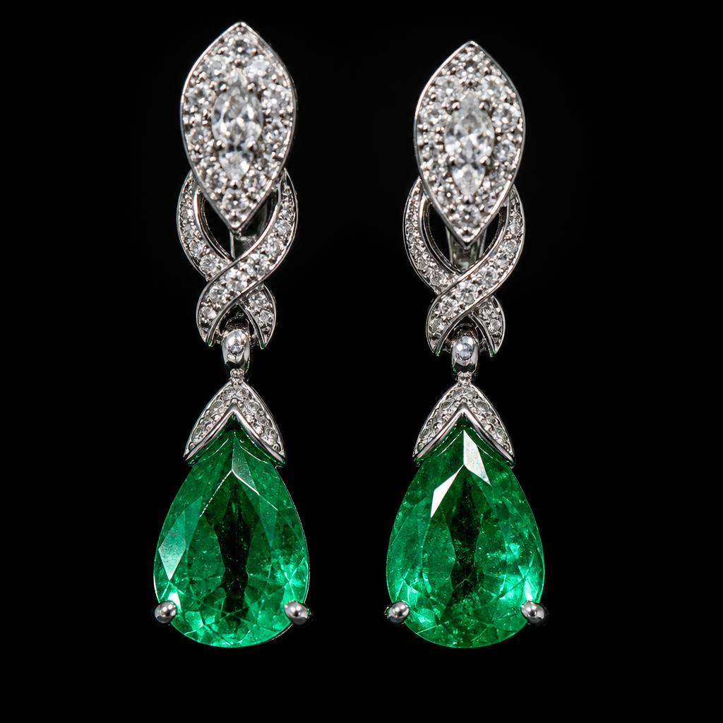 Pavé Drop Earrings — Colombian emerald jewelry by VEDRA Emeralds